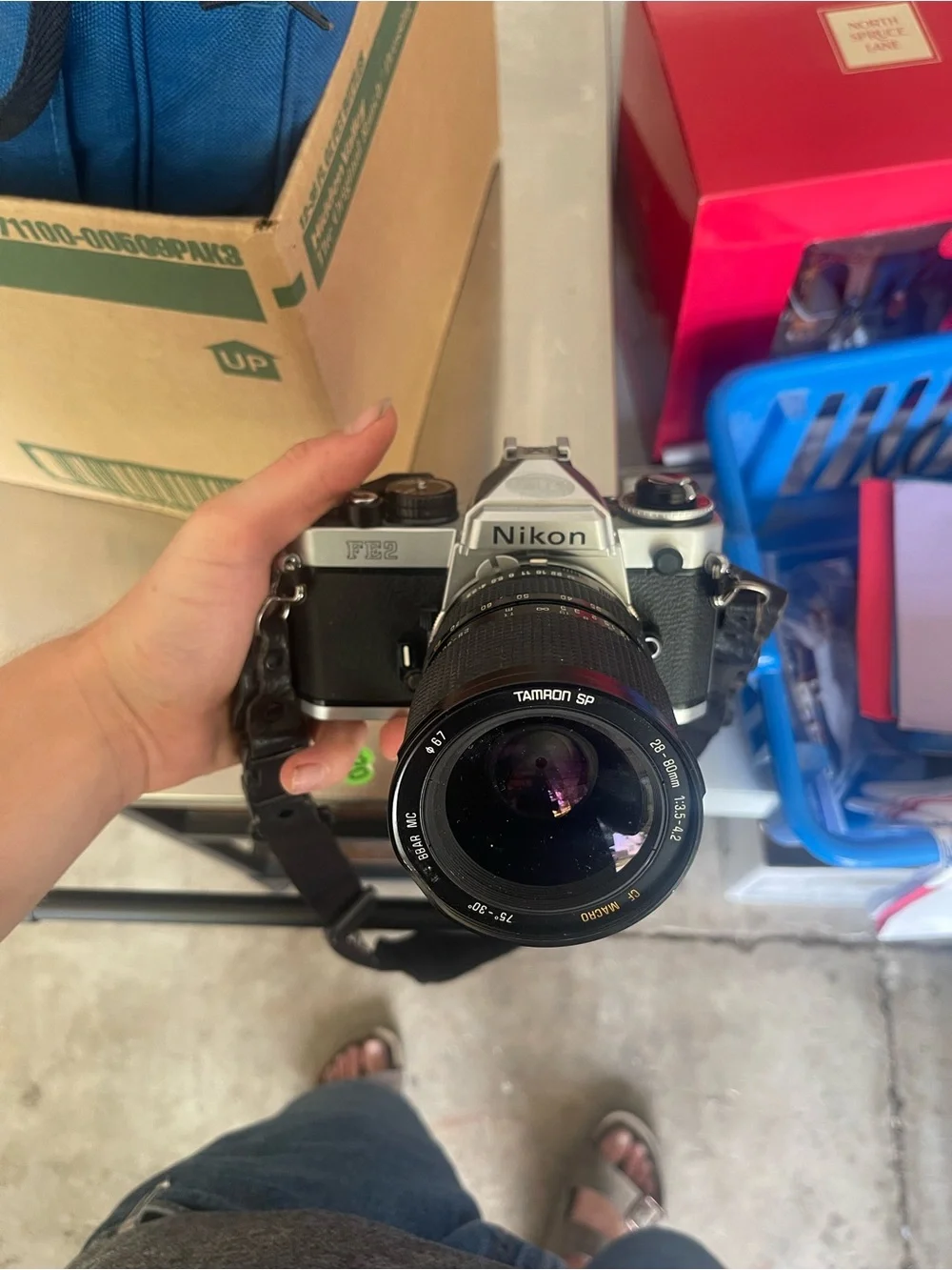 Nikon FE2 Silver and Black Film SLR with Tamron Lens